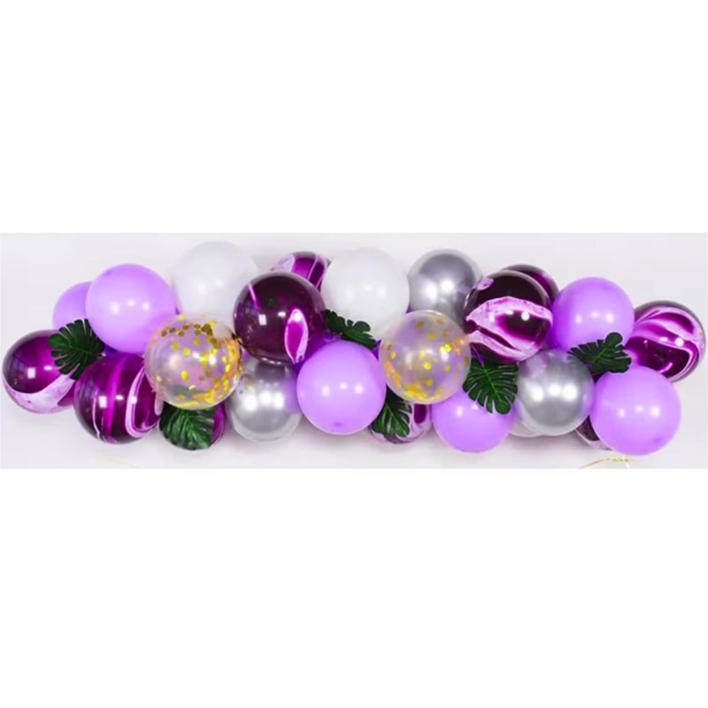 Baloane Latex - Baloane decorative din Latex si Banner Happy Birthday, Model Aniversare, Set 37 de Piese, Mov, Argintiu, Alb