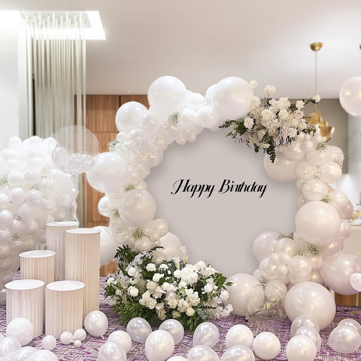 Baloane din Latex pentru Arcada, Set din 120 baloane, Model Party, Botez, Pai transparent si adeziv inclus in cutie, 23 cm, Alb [1]