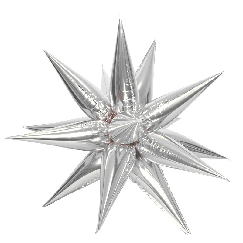 Figurine si Baloane 3D - Balon din Folie Metalizata, Figurina Stea 3D, 66 cm, Ambalaj Individual, Pai inclus, Umflare cu Aer sau Heliu, Argintiu