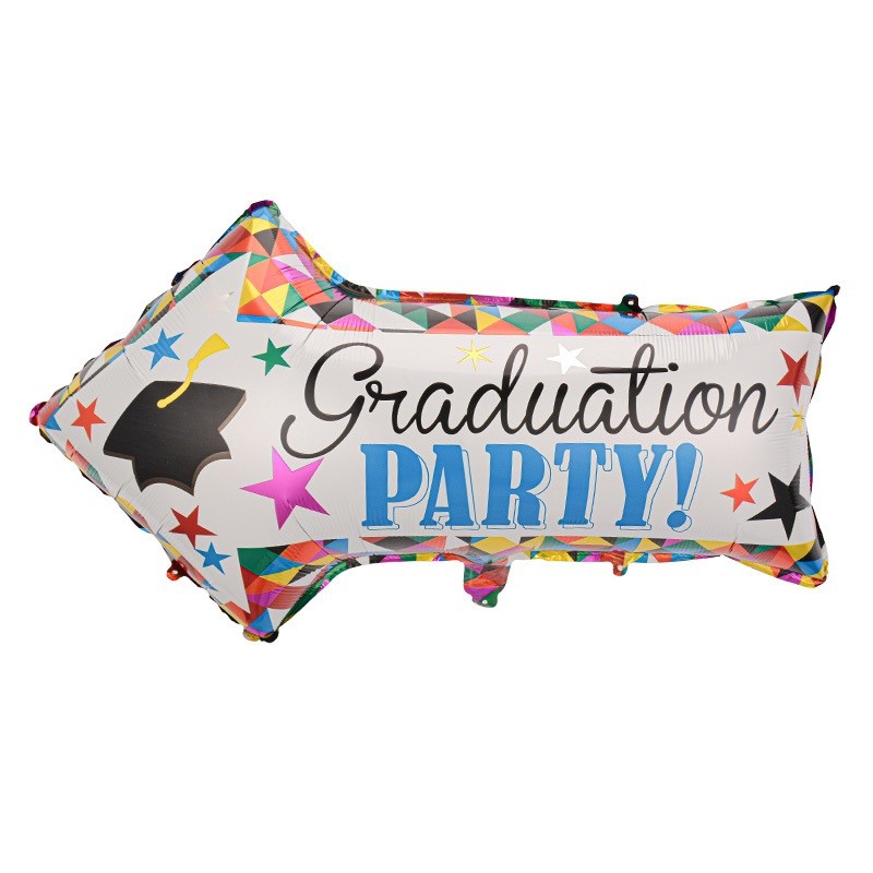 Baloane si Accesorii Absolvire - Balon din Folie Metalizata, Figurina Sageata, Tema Absolvire, 82x50 cm, Ambalaj Individual, Pai Inclus, Umflare cu Aer sau Heliu, Multicolor