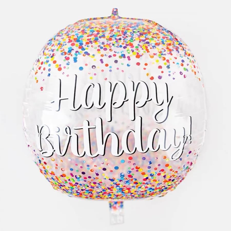 Balon din Folie Metalizata, Figurina Rotunda 4D, Model Happy Birthday, Tema Aniversare, 24 x 63 cm, Ambalaj Individual, Pai inclus, Umflare cu Aer sau Heliu, Maro [3]