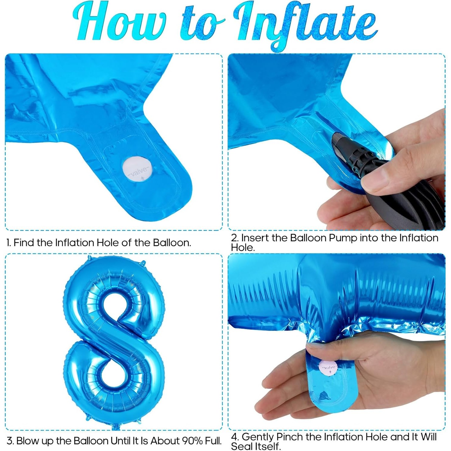 Balon din Folie Metalizata Figurina Cifra, Tema Aniversare 40 cm, Ambalaj Individual, Pai inclus, Umflare cu Aer sau Heliu, Albastru, Cifra 8 [1]