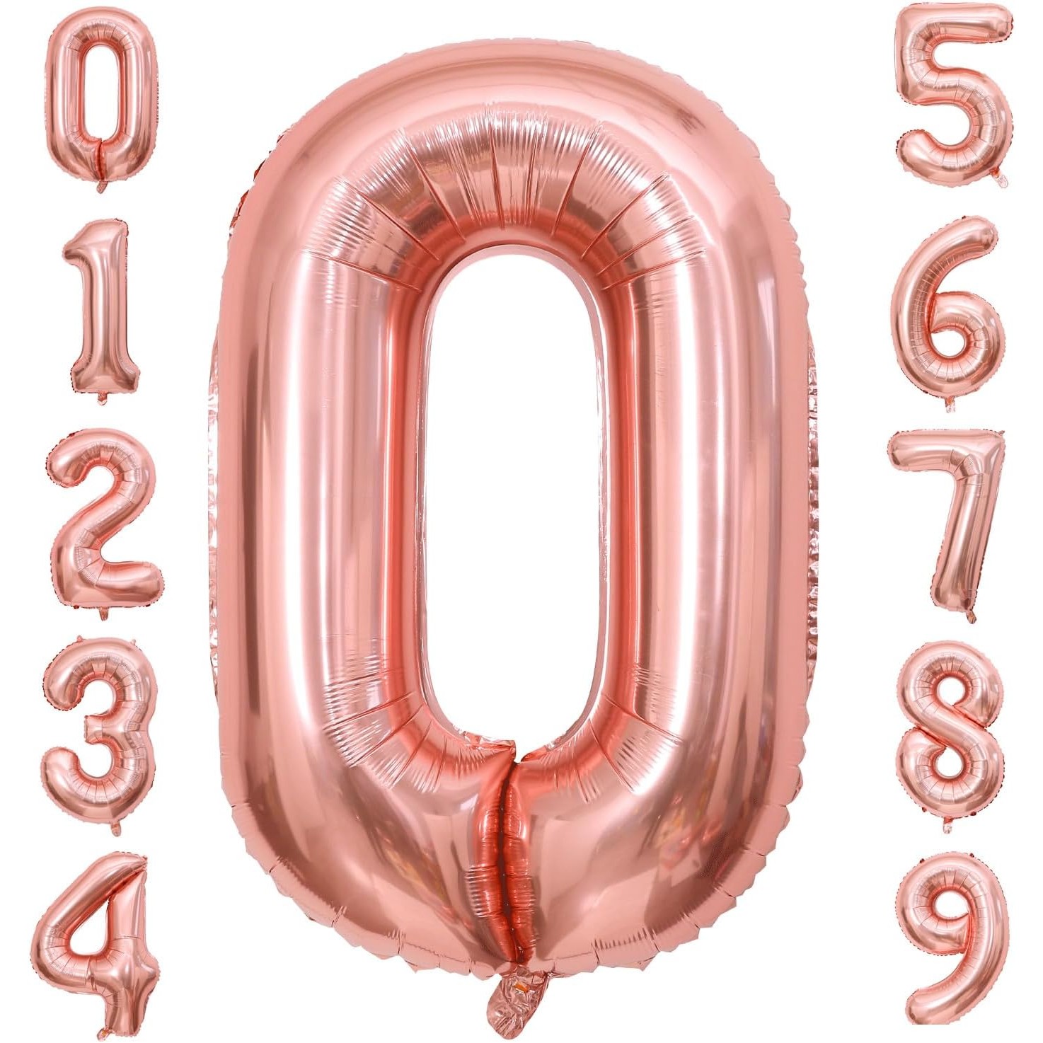 Balon din Folie Metalizata Figurina Cifra, Tema Aniversare 80 cm, Ambalaj Individual, Pai inclus, Umflare cu Aer sau Heliu, Rose, Cifra 0 [7]