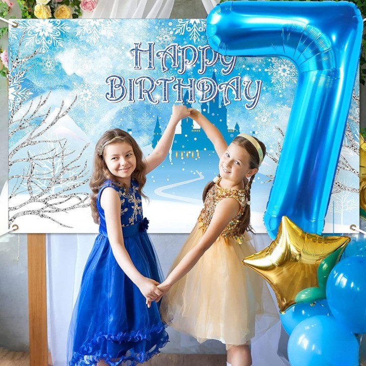 Balon din Folie Metalizata Figurina Cifra, Tema Aniversare 40 cm, Ambalaj Individual, Pai inclus, Umflare cu Aer sau Heliu, Albastru, Cifra 7 [2]