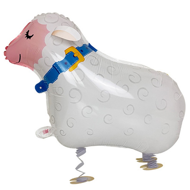 Figurine si Baloane 3D - Balon din Folie Metalizata, Figurina Animata, Model Oaie, 66x46 cm, Ambalaj Individual, Pai Inclus, Umflare cu Aer sau Heliu, Alb