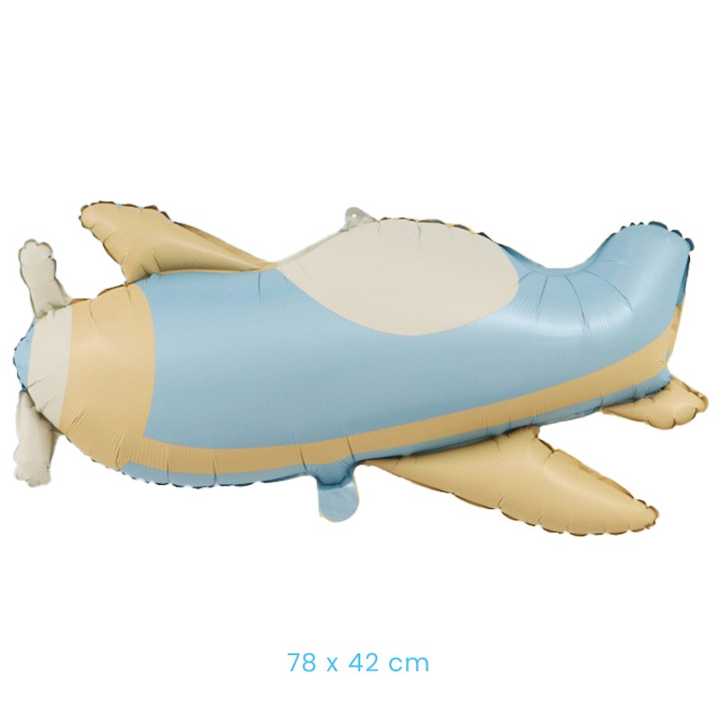 Balon din Folie Metalizata, Figurina Animata, Model Avion, 78 x 42 cm, Ambalaj Individual, Pai Inclus, Umflare cu Aer sau Heliu, Albastru [1]