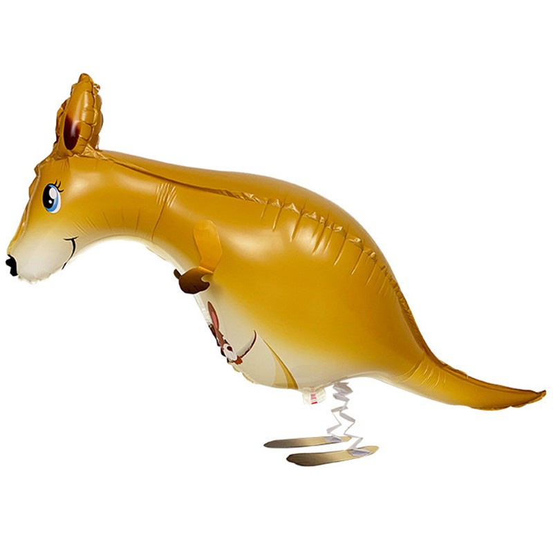 Figurine si Baloane 3D - Balon din Folie Metalizata, Figurina Animata, Model Cangur, 102x34 cm, Ambalaj Individual, Pai Inclus, Umflare cu Aer sau Heliu, Maro