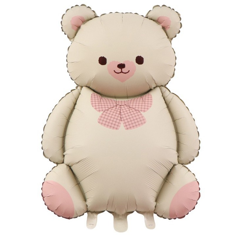 Figurine si Baloane 3D - Balon din Folie Metalizata, Figurina Animata, Model Ursulet, 89 x 65 cm, Ambalaj Individual, Pai Inclus, Umflare cu Aer sau Heliu, Bej Sampanie