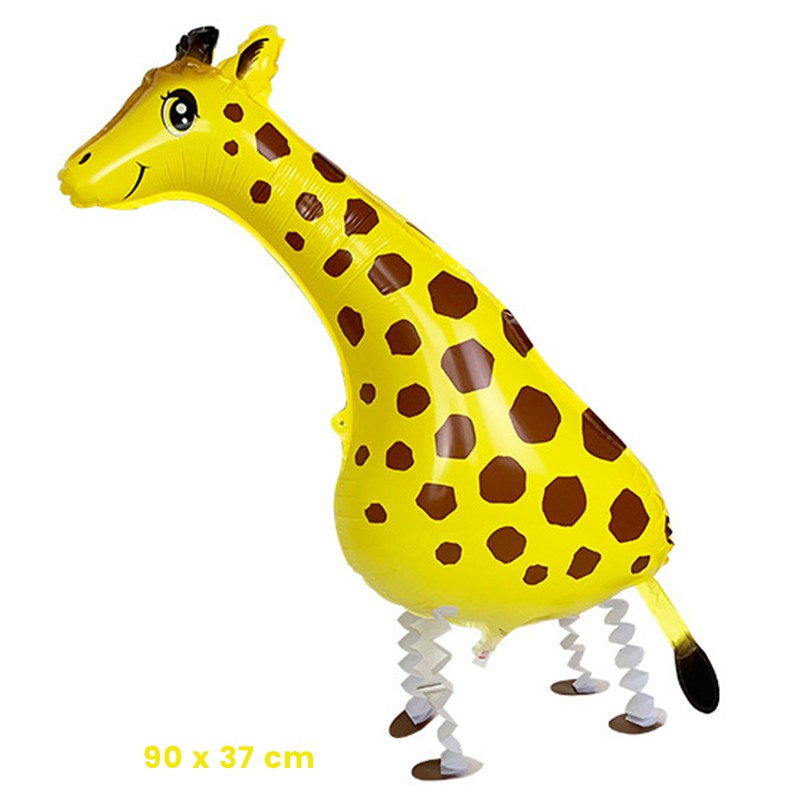 Balon din Folie Metalizata, Figurina Animata, Model Girafa, 90x37 cm, Ambalaj Individual, Pai Inclus, Umflare cu Aer sau Heliu, Galben [1]