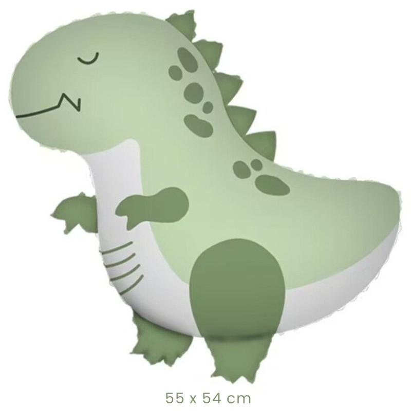 Balon din Folie Metalizata, Figurina Animata, Model Dinozaur, 55 x 54 cm, Ambalaj Individual, Pai Inclus, Umflare cu Aer sau Heliu, Verde [1]