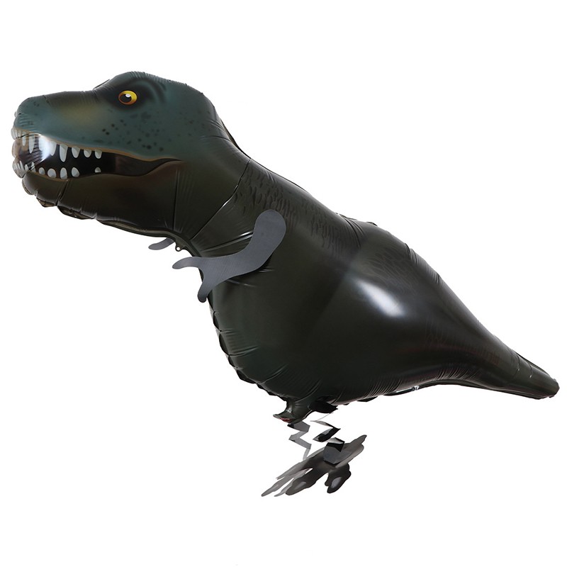 Figurine si Baloane 3D - Balon din Folie Metalizata, Figurina Animata, Model Dinozaur, 97x48 cm, Ambalaj Individual, Pai Inclus, Umflare cu Aer sau Heliu, Negru