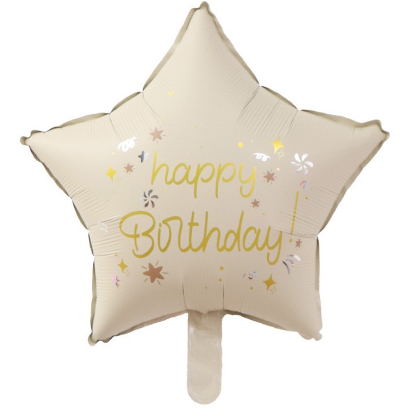 Figurine si Baloane 3D - Balon din Folie Metalizata, Figurina Animata, Model Stea, 45 cm, Ambalaj Individual, Pai Inclus, Umflare cu Aer sau Heliu, Bej