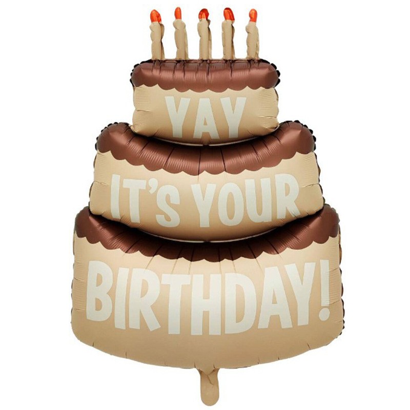 Figurine si Baloane 3D - Balon din Folie Metalizata, Figurina Animata, Model Tort Aniversar, 102.5 x 63 cm, Ambalaj Individual, Pai Inclus, Umflare cu Aer sau Heliu, Maro