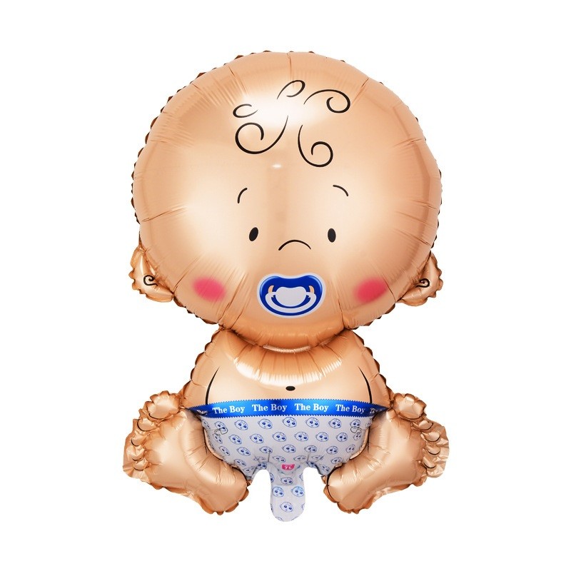 Articole Petrecere - Balon din Folie Metalizata, Figurina Baietel, Tema Botez, 73x48 cm, Ambalaj Individual, Pai Inclus, Umflare cu Aer sau Heliu, Albastru