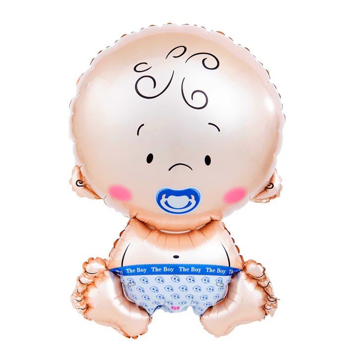 Balon din Folie Metalizata, Figurina Baietel, Tema Botez, 73x48 cm, Ambalaj Individual, Pai Inclus, Umflare cu Aer sau Heliu, Albastru [4]