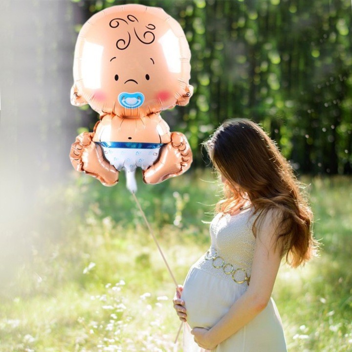 Balon din Folie Metalizata, Figurina Baietel, Tema Botez, 73x48 cm, Ambalaj Individual, Pai Inclus, Umflare cu Aer sau Heliu, Albastru [5]