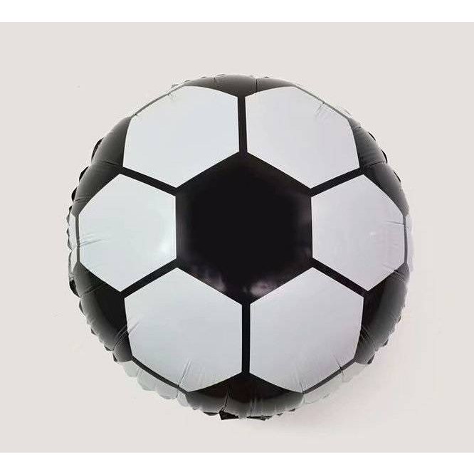 Balon din Folie Metalizata, Figurina Cerc, Model Minge de Fotbal, Tematica Sport, 45 cm, Ambalaj Individual, Pai Inclus, Umflare cu Aer sau Heliu, Alb-Negru [1]