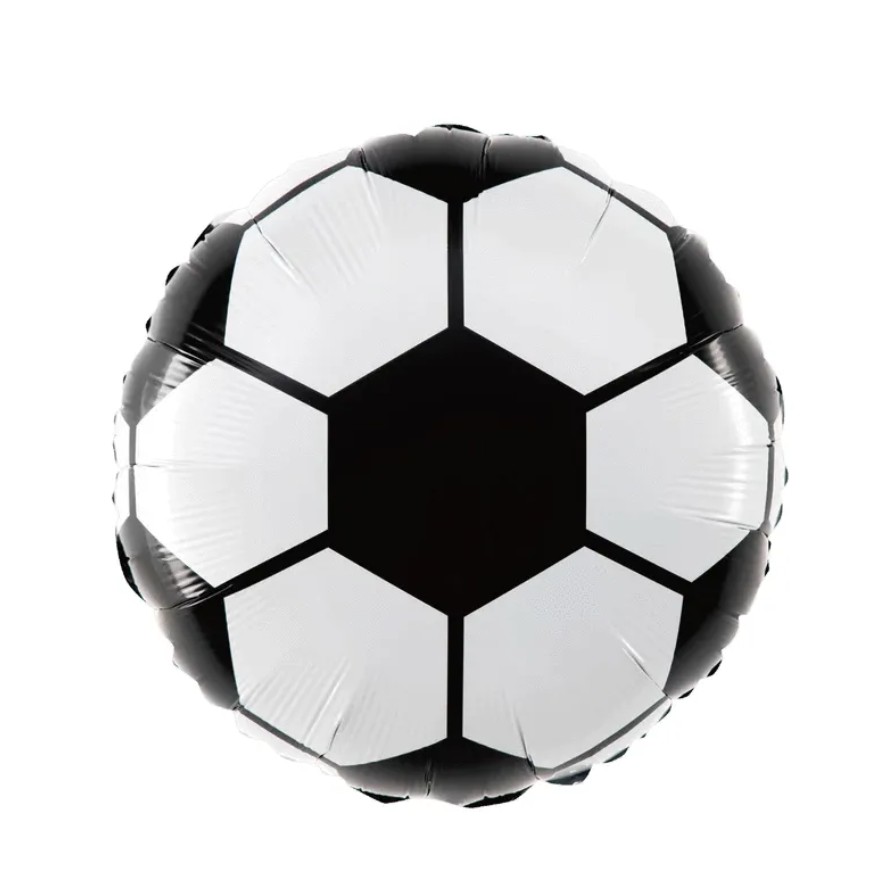 Balon din Folie Metalizata, Figurina Cerc, Model Minge de Fotbal, Tematica Sport, 45 cm, Ambalaj Individual, Pai Inclus, Umflare cu Aer sau Heliu, Alb-Negru [2]