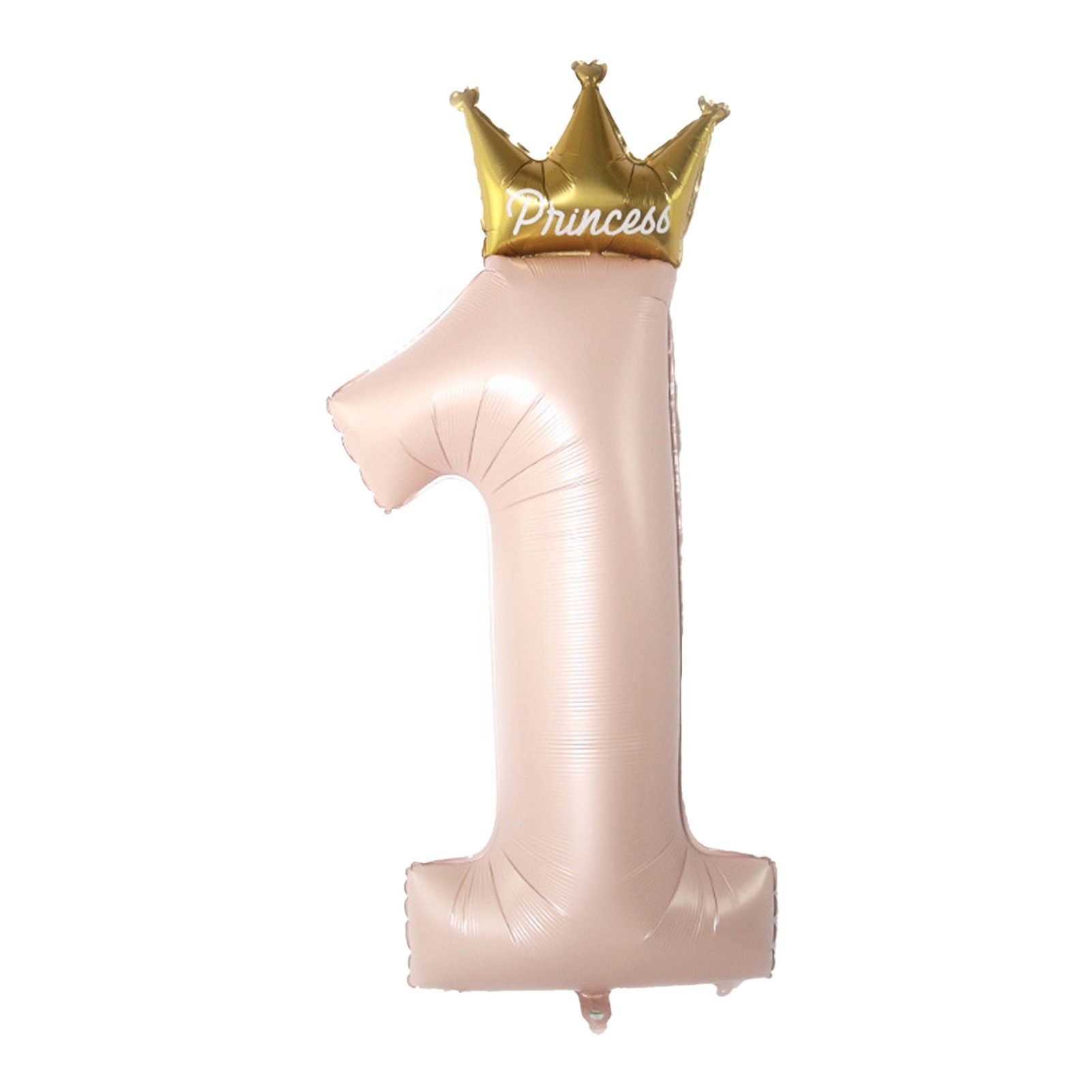 Cifre - Balon din Folie Metalizata, Figurina Cifra 1, Model Coroana Printesa, 91 cm, Ambalaj Individual, Pai inclus, Umflare cu Aer sau Heliu, Roz