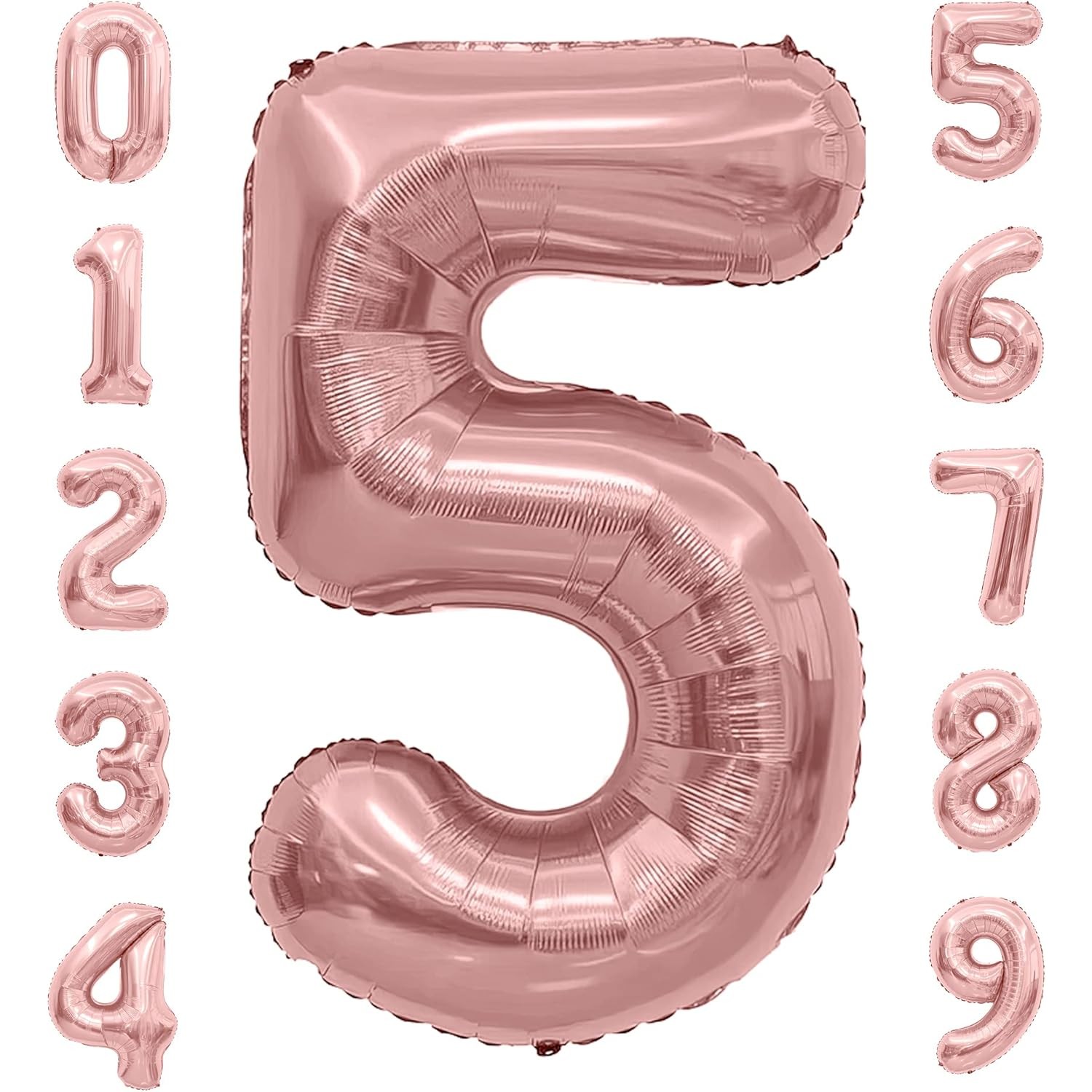 Balon din Folie Metalizata Figurina Cifra, Tema Aniversare 80 cm, Ambalaj Individual, Pai inclus, Umflare cu Aer sau Heliu, Rose, Cifra 5 [3]