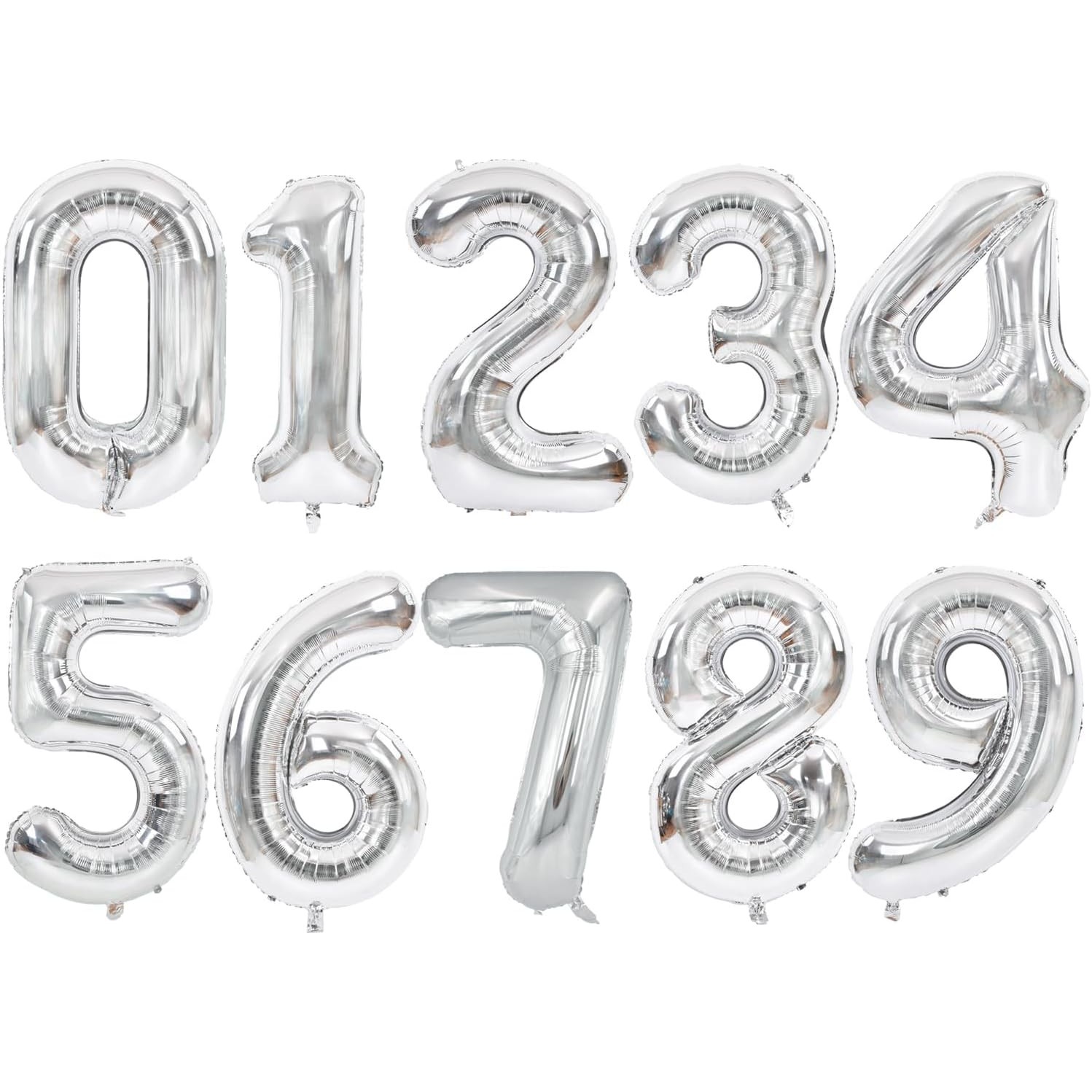 Balon din Folie Metalizata, Figurina Cifra, Tema Aniversare 80 cm, Ambalaj Individual, Pai inclus, Umflare cu Aer sau Heliu, Argintiu, Cifra 2 [2]