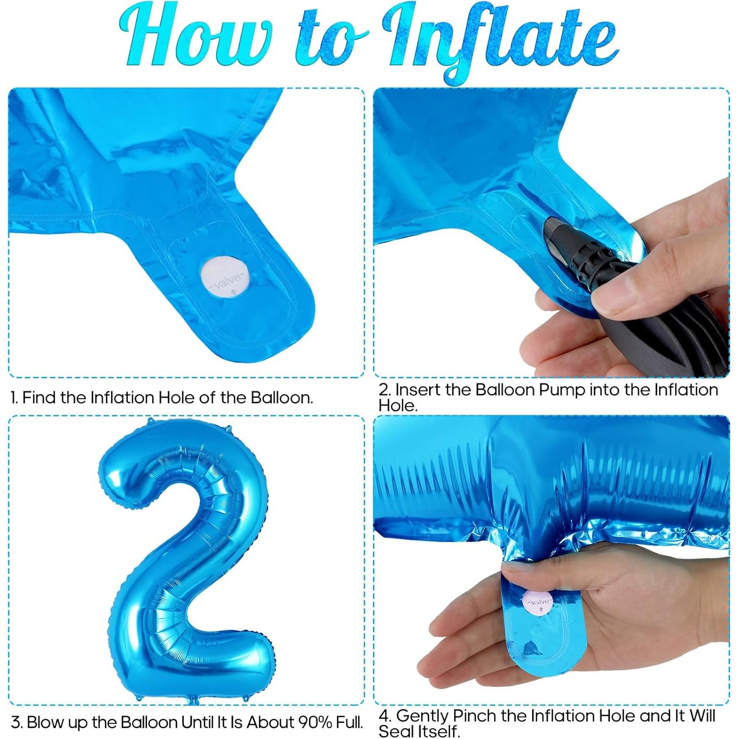 Balon din Folie Metalizata Figurina Cifra, Tema Aniversare 40 cm, Ambalaj Individual, Pai inclus, Umflare cu Aer sau Heliu, Albastru, Cifra 2 [1]