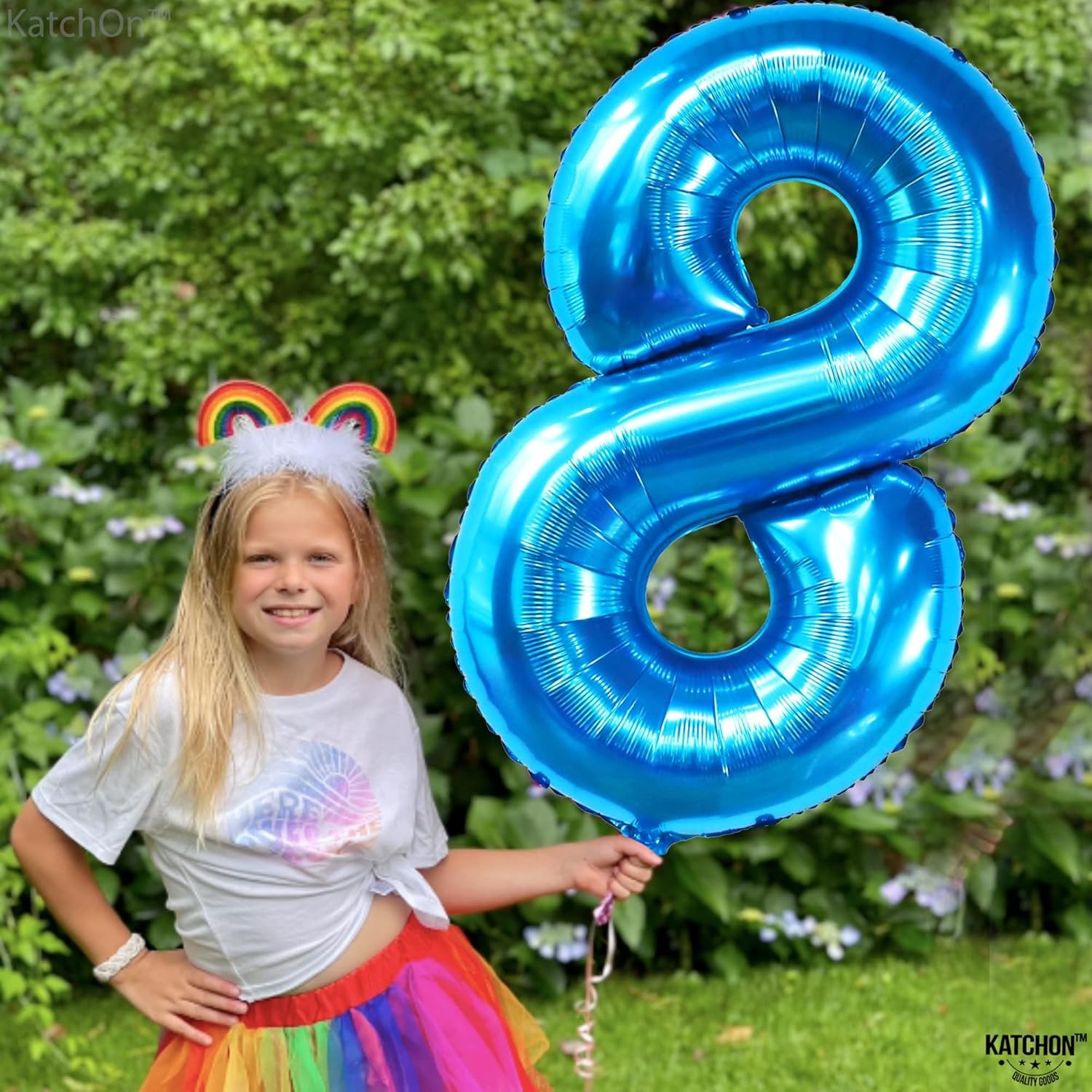 Balon din Folie Metalizata, Figurina Cifra, Tema Aniversare 80 cm, Ambalaj Individual, Pai inclus, Umflare cu Aer sau Heliu, Albastru, Cifra 8 [8]