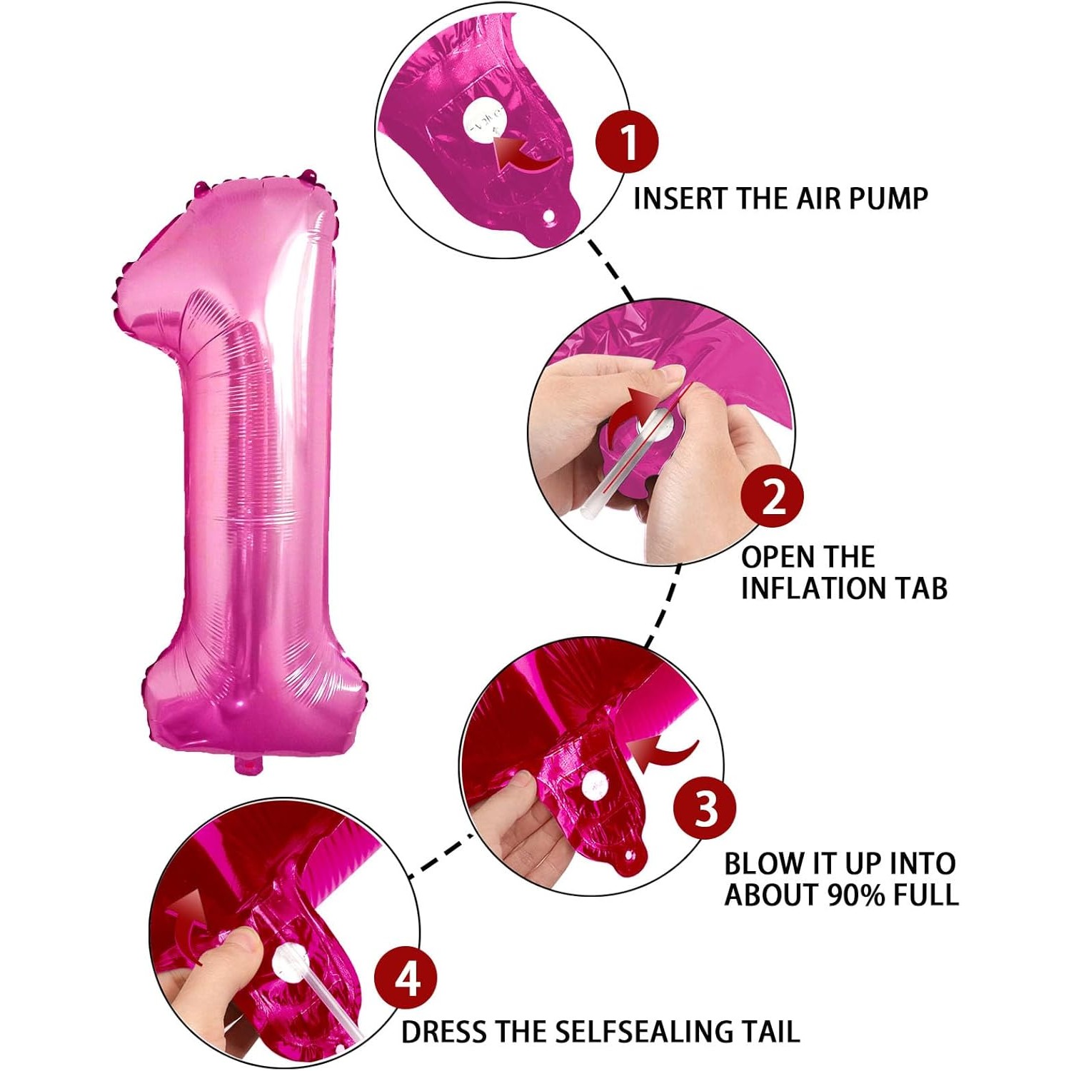 Balon din Folie Metalizata Figurina Cifra, Tema Aniversare 80 cm, Ambalaj Individual, Pai inclus, Umflare cu Aer sau Heliu, Roz, Cifra 1 [4]