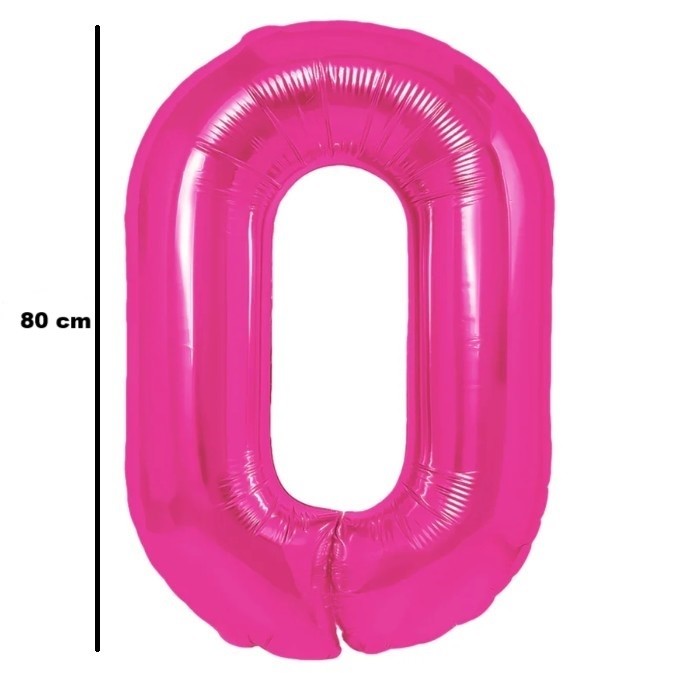 Balon din Folie Metalizata Figurina Cifra, Tema Aniversare 80 cm, Ambalaj Individual, Pai inclus, Umflare cu Aer sau Heliu, Roz, Cifra 0 [2]