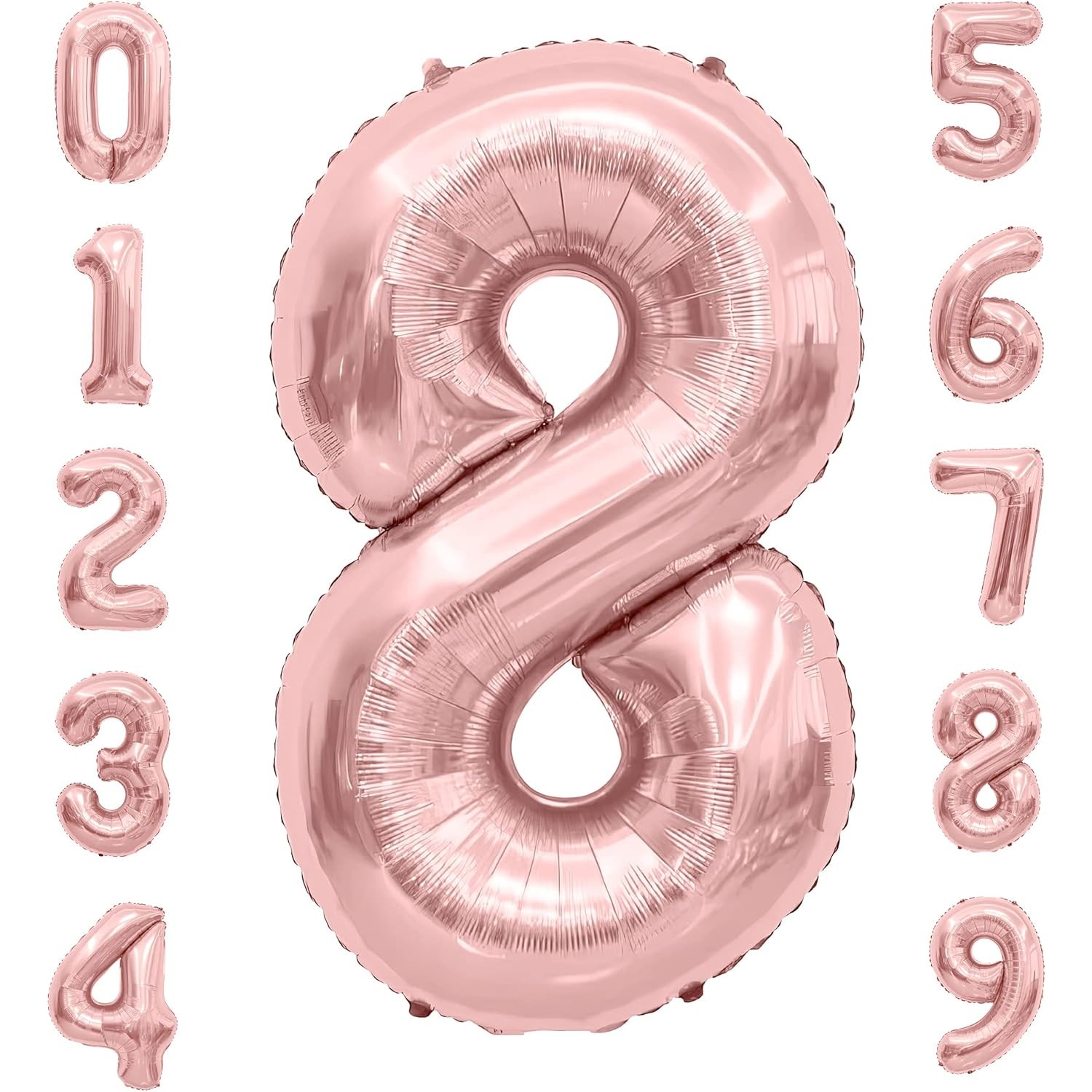 Balon din Folie Metalizata Figurina Cifra, Tema Aniversare 80 cm, Ambalaj Individual, Pai inclus, Umflare cu Aer sau Heliu, Rose Gold, Cifra 8 [4]