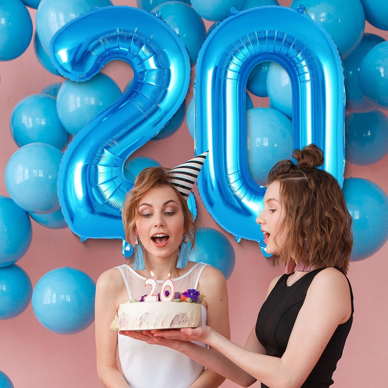 Balon din Folie Metalizata, Figurina Cifra, Tema Aniversare 80 cm, Ambalaj Individual, Pai inclus, Umflare cu Aer sau Heliu, Albastru, Cifra 2 [3]