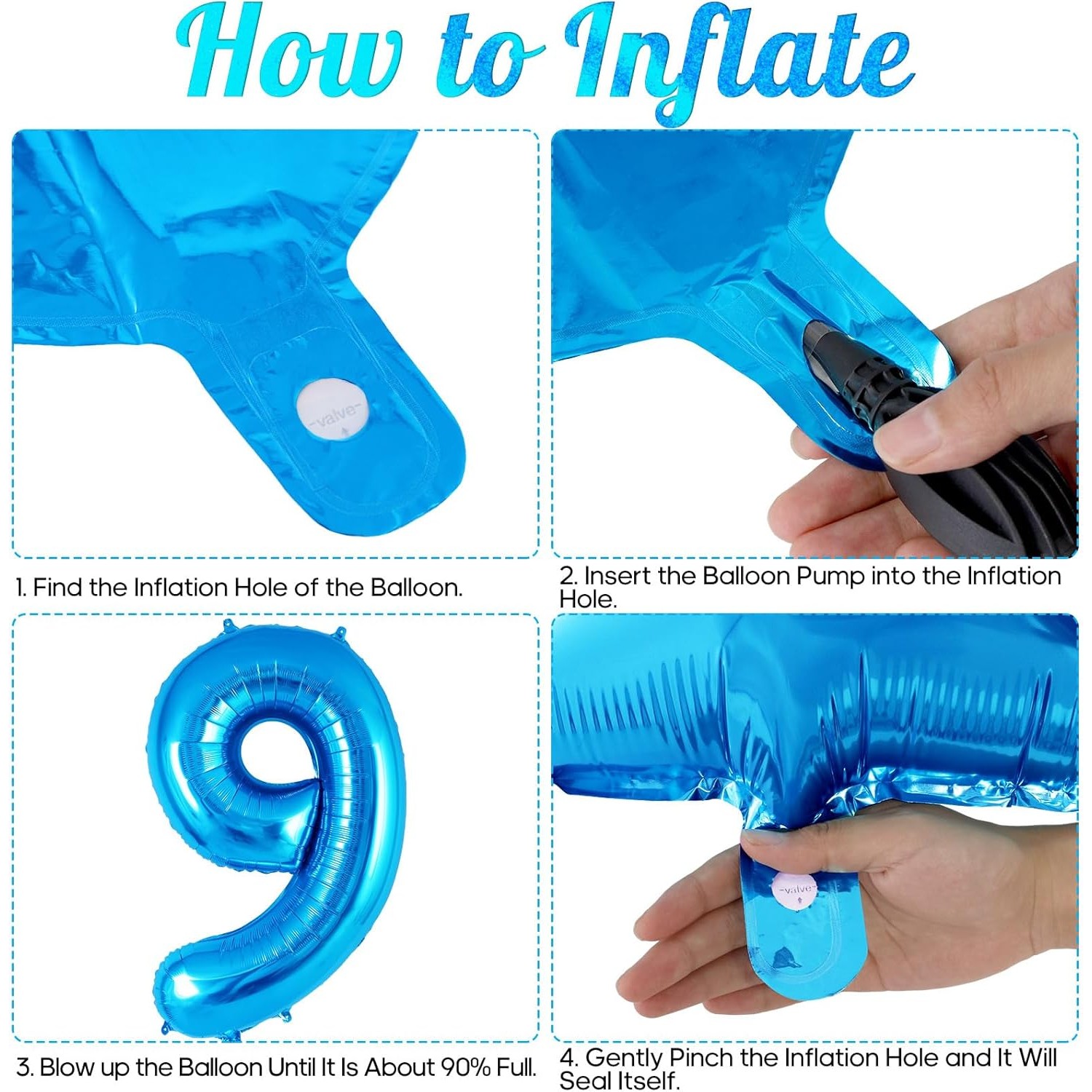 Balon din Folie Metalizata Figurina Cifra, Tema Aniversare 40 cm, Ambalaj Individual, Pai inclus, Umflare cu Aer sau Heliu, Albastru, Cifra 9 [1]