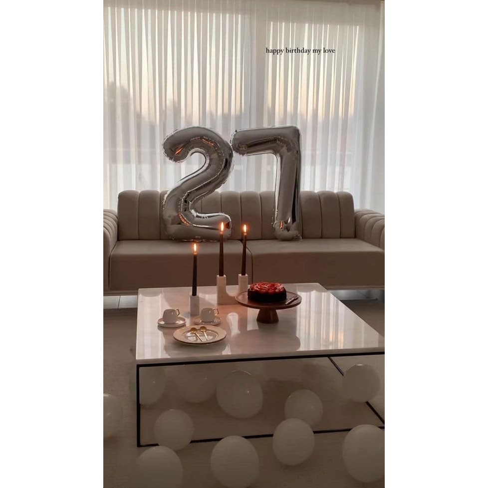 Balon din Folie Metalizata, Figurina Cifra, Tema Aniversare 80 cm, Ambalaj Individual, Pai inclus, Umflare cu Aer sau Heliu, Argintiu, Cifra 2 [6]
