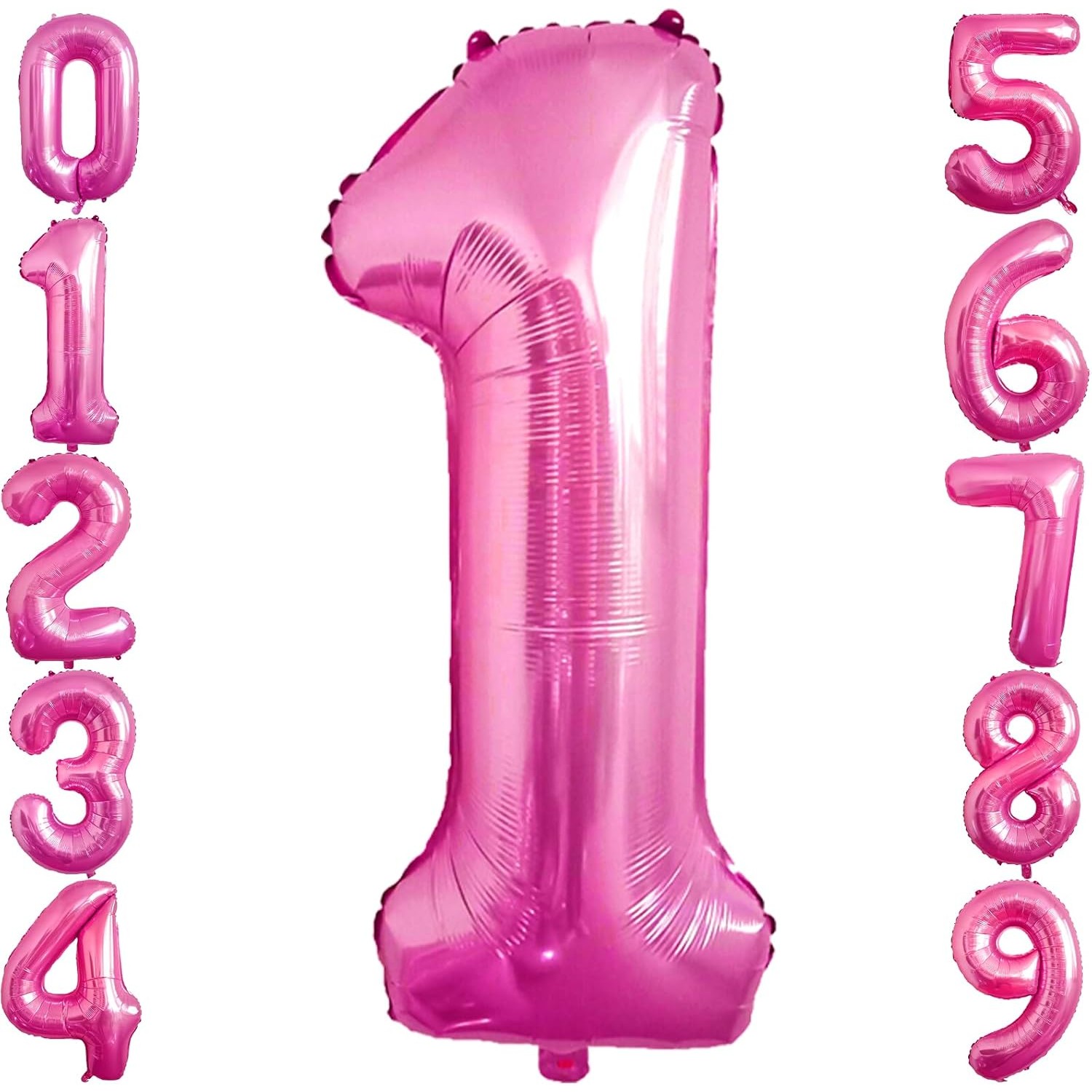 Balon din Folie Metalizata Figurina Cifra, Tema Aniversare 80 cm, Ambalaj Individual, Pai inclus, Umflare cu Aer sau Heliu, Roz, Cifra 1 [5]