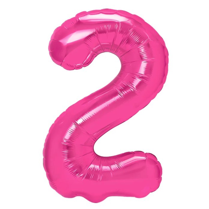 Balon din Folie Metalizata Figurina Cifra, Tema Aniversare 80 cm, Ambalaj Individual, Pai inclus, Umflare cu Aer sau Heliu, Roz, Cifra 2 [2]