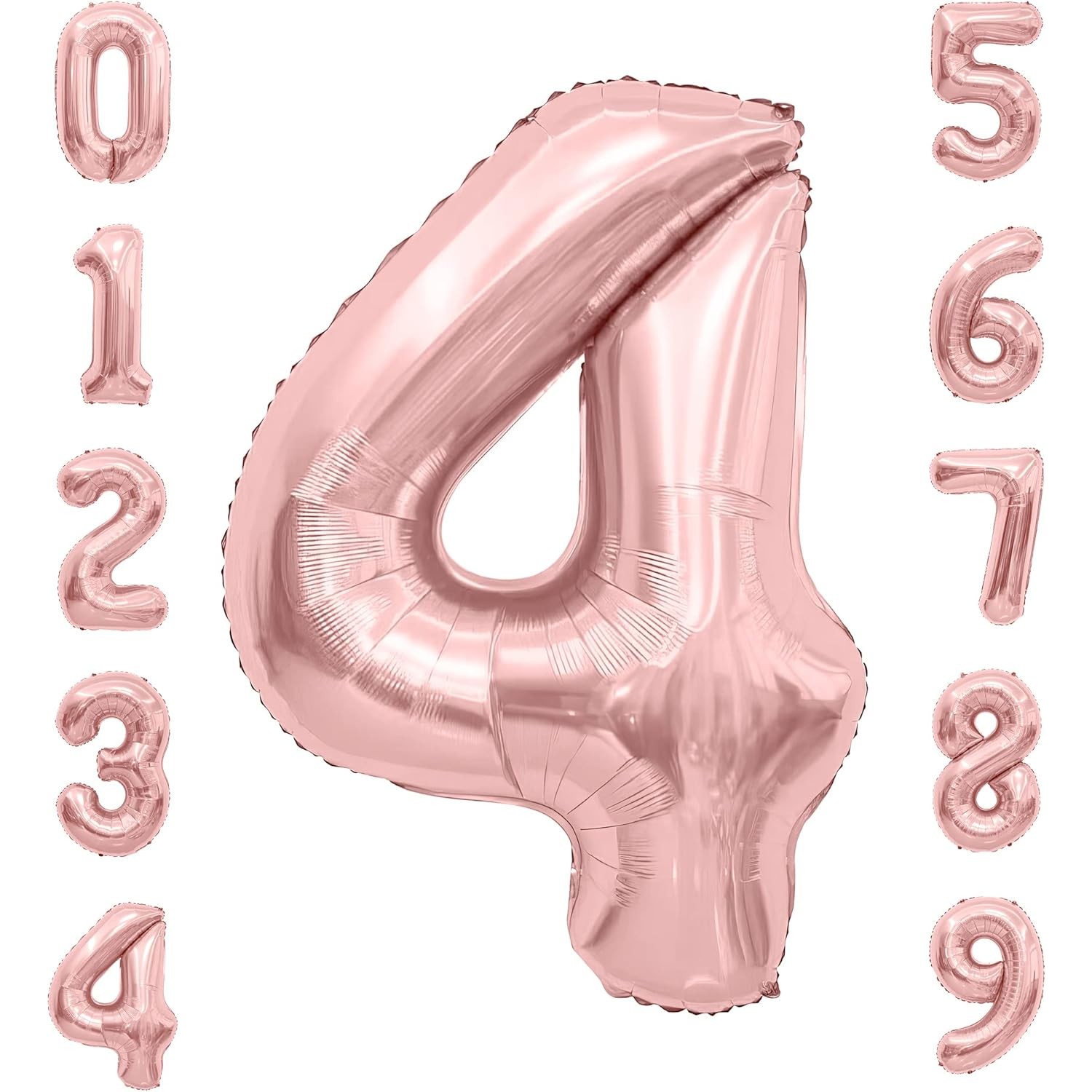 Balon din Folie Metalizata Figurina Cifra, Tema Aniversare 80 cm, Ambalaj Individual, Pai inclus, Umflare cu Aer sau Heliu, Rose, Cifra 4 [3]