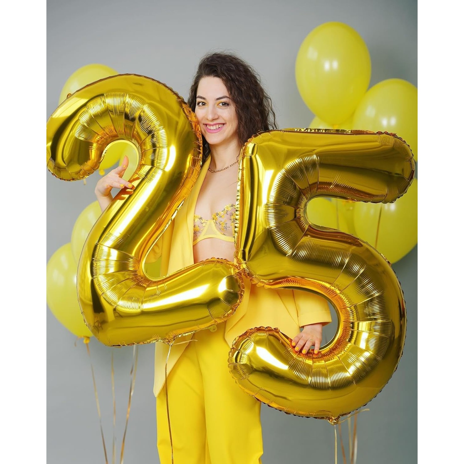 Balon din Folie Metalizata Figurina Cifra, Tema Aniversare 80 cm, Ambalaj Individual, Pai inclus, Umflare cu Aer sau Heliu, Auriu, Cifra 5 [6]