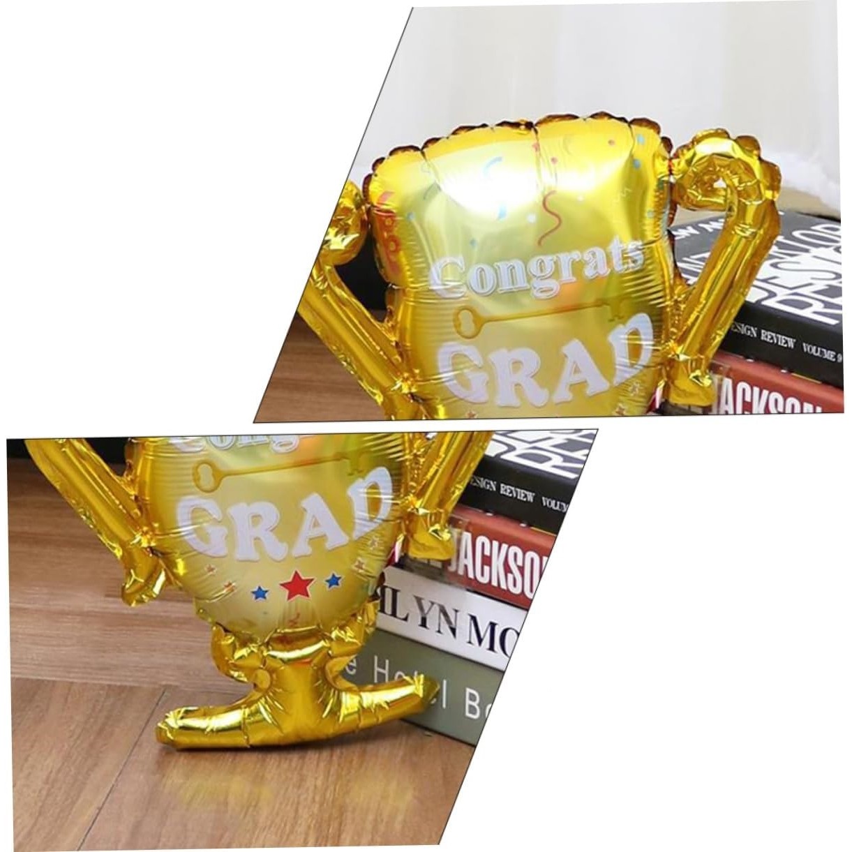 Balon din Folie Metalizata, Figurina Cupa, Tema Absolvire, 65x72cm, Ambalaj Individual, Pai Inclus, Umflare cu Aer sau Heliu, Galben [6]