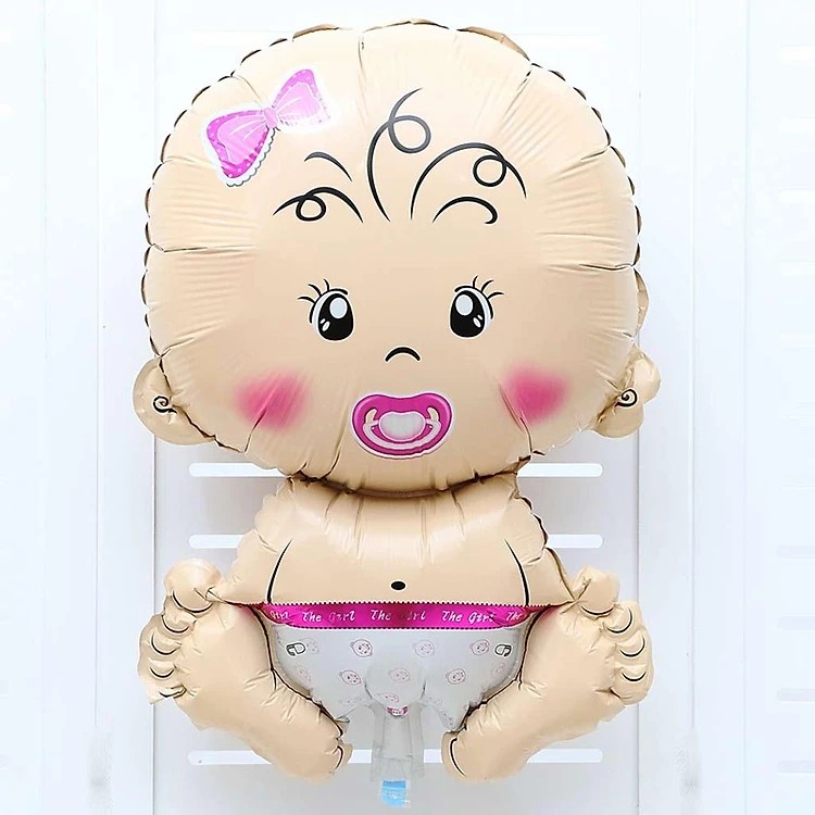 Balon din Folie Metalizata, Figurina Fetita, Tema Botez, 73x48 cm, Ambalaj Individual, Pai Inclus, Umflare cu Aer sau Heliu, Roz [3]