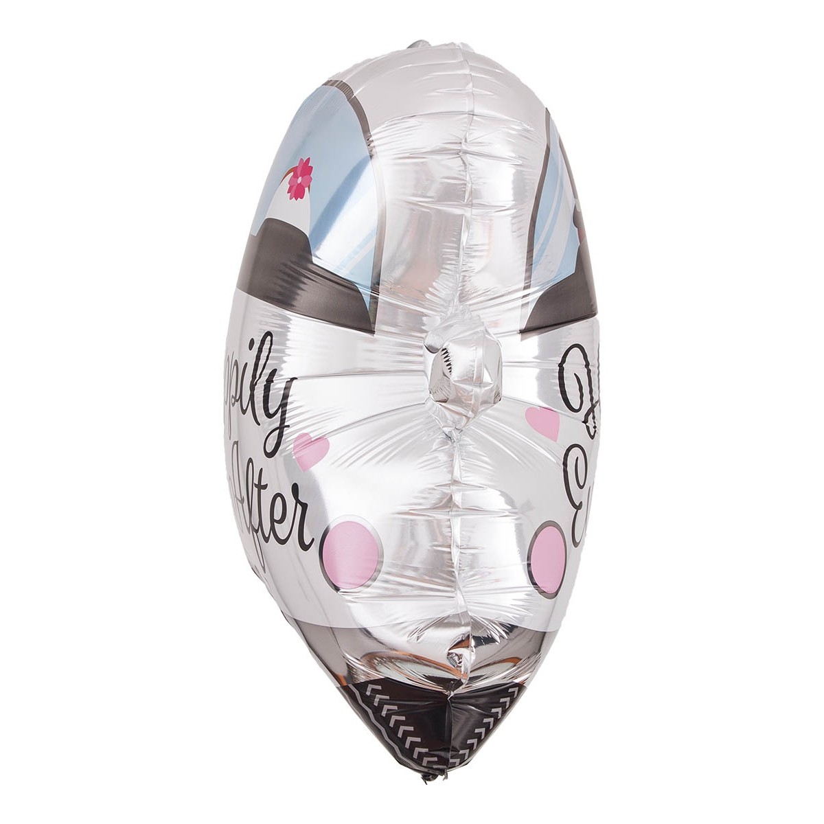 Balon din Folie Metalizata, Figurina Masina, Model Nunta Happily Ever After, Tema Nunta, 60 x 63 cm, Ambalaj Individual, Pai Inclus, Umflare cu Aer sau Heliu, Alb [4]