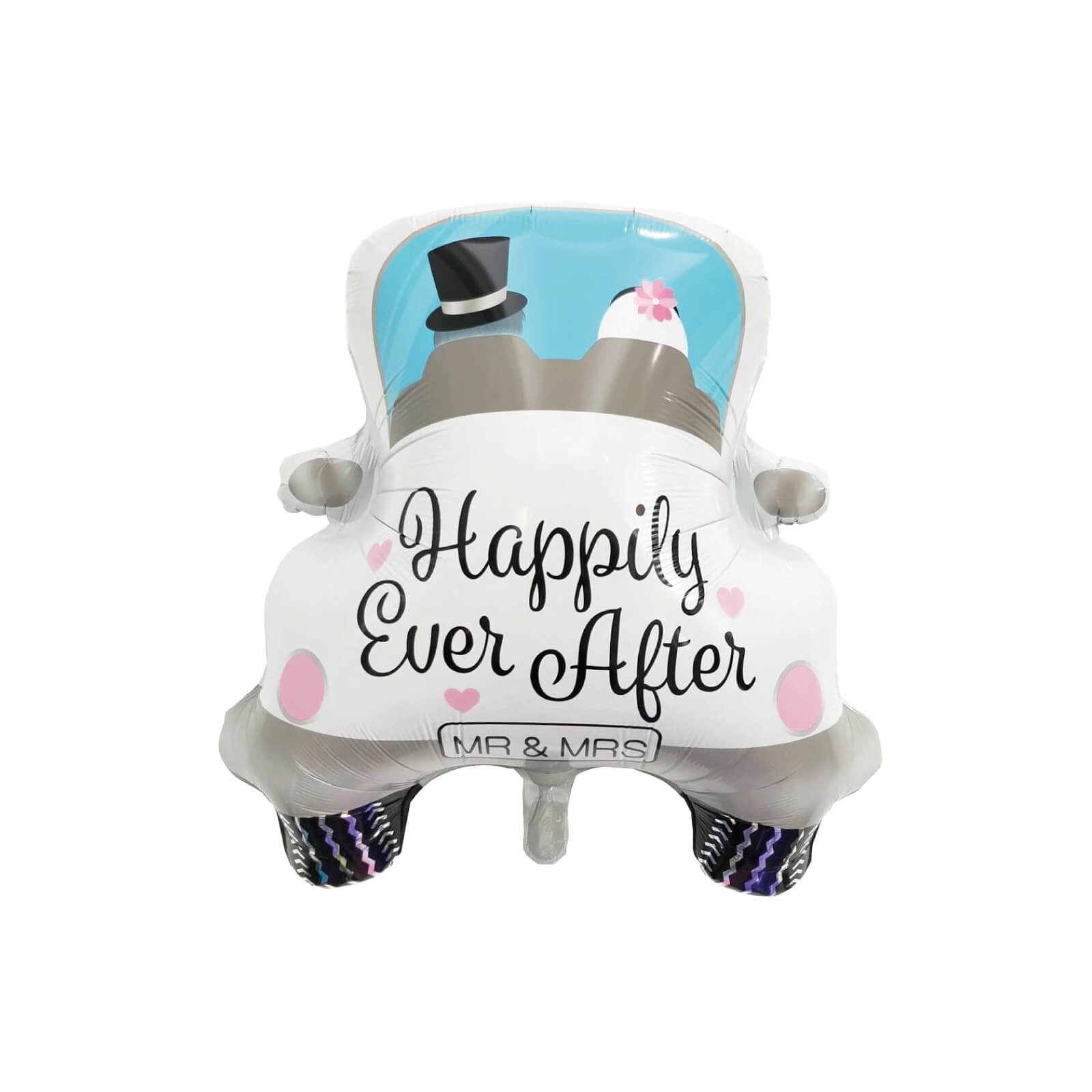 Balon din Folie Metalizata, Figurina Masina, Model Nunta Happily Ever After, Tema Nunta, 60 x 63 cm, Ambalaj Individual, Pai Inclus, Umflare cu Aer sau Heliu, Alb [1]