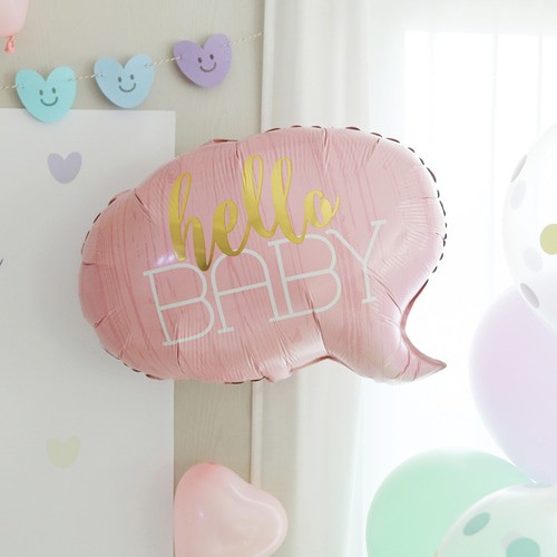 Balon din Folie Metalizata, Figurina Norisor, Tema Hello Baby , 59x50 cm, Ambalaj Individual, Pai Inclus, Umflare cu Aer sau Heliu, Roz [2]