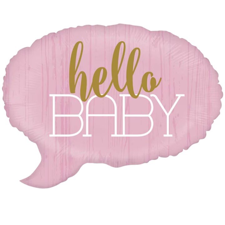 Balon din Folie Metalizata, Figurina Norisor, Tema Hello Baby , 59x50 cm, Ambalaj Individual, Pai Inclus, Umflare cu Aer sau Heliu, Roz [4]