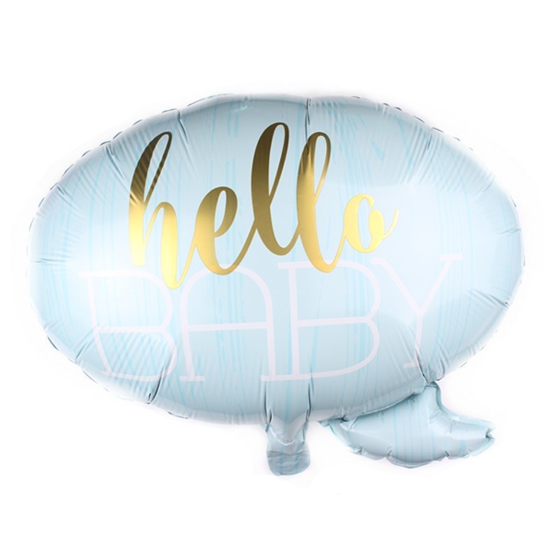 Tematica Fata/Baiat - Balon din Folie Metalizata, Figurina Norisor, Tema Hello Baby , 59x50 cm, Ambalaj Individual, Pai Inclus, Umflare cu Aer sau Heliu, Albastru