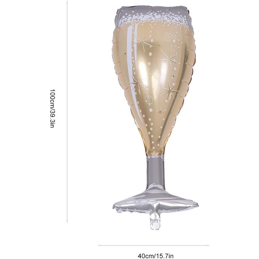Balon din Folie Metalizata, Figurina Pahar de Sampanie, Tema Aniversare, 100x40 cm, Ambalaj Individual, Pai Inclus, Umflare cu Aer sau Heliu, Auriu [1]