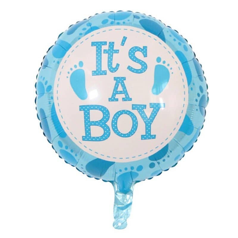 Tematica Fata/Baiat - Balon din Folie Metalizata, Figurina Rotunda, Model It's a Boy, Tema Gender Reveal, 45 cm, Ambalaj Individual, Pai Inclus, Umflare cu Aer sau Heliu, Albastru