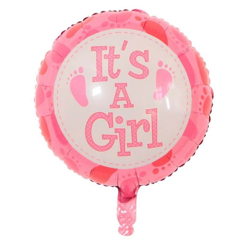 Tematica Fata/Baiat - Balon din Folie Metalizata, Figurina Rotunda, Model It's a Girl, Tema Gender Reveal, 45 cm, Ambalaj Individual, Pai Inclus, Umflare cu Aer sau Heliu, Roz