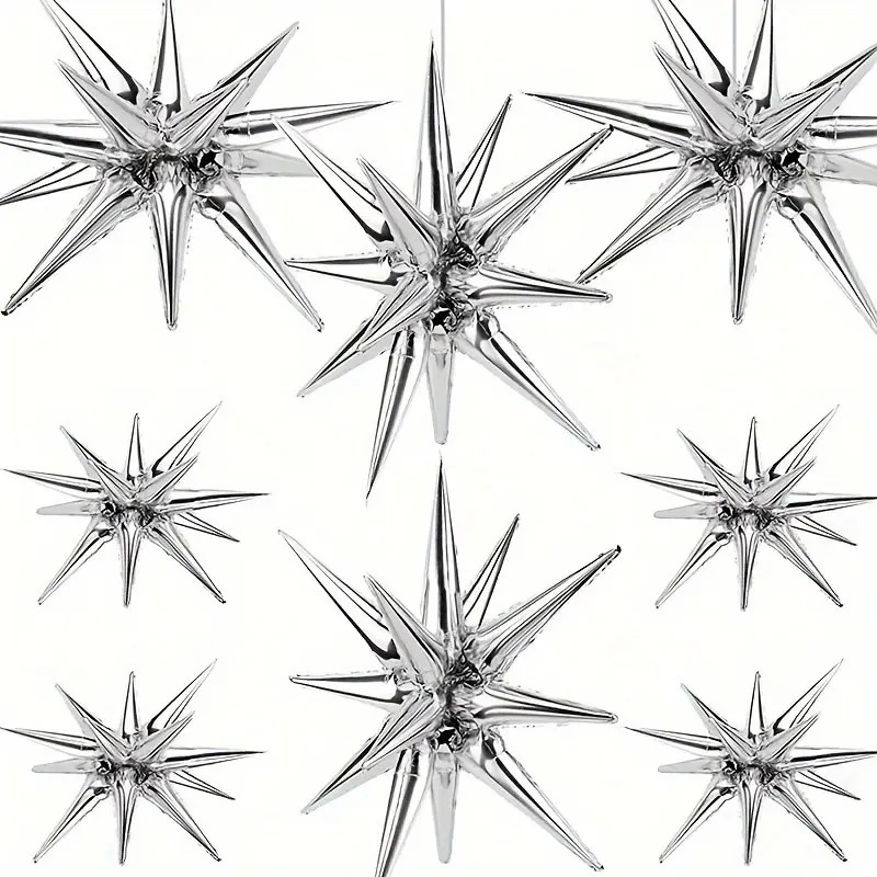 Balon din Folie Metalizata, Figurina Stea 3D, 66 cm, Ambalaj Individual, Pai inclus, Umflare cu Aer sau Heliu, Argintiu [3]