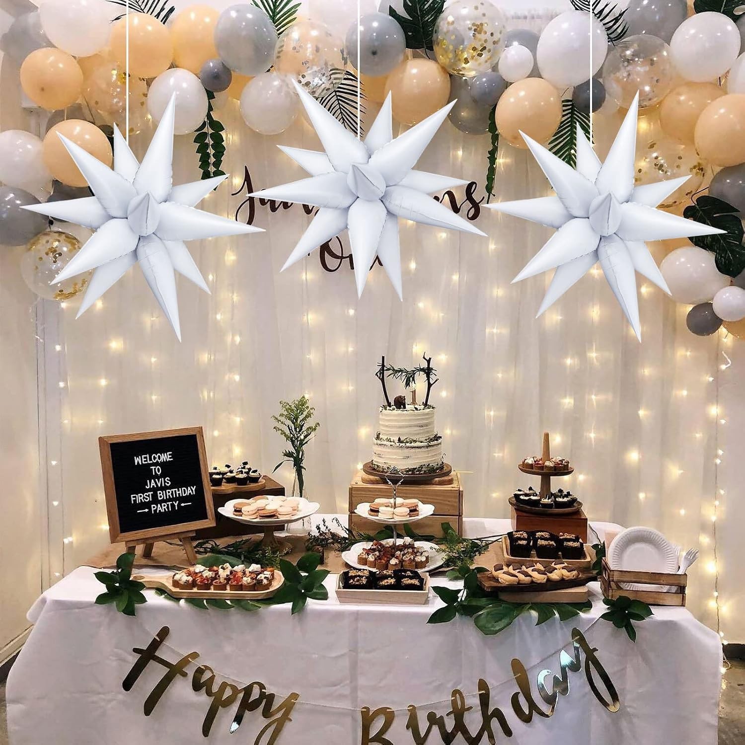 Balon din Folie Metalizata, Figurina Stea 3D, 66 cm, Ambalaj Individual, Pai inclus, Umflare cu Aer sau Heliu, Alb [3]