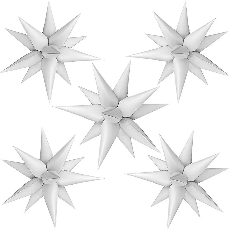 Balon din Folie Metalizata, Figurina Stea 3D, 66 cm, Ambalaj Individual, Pai inclus, Umflare cu Aer sau Heliu, Alb [1]